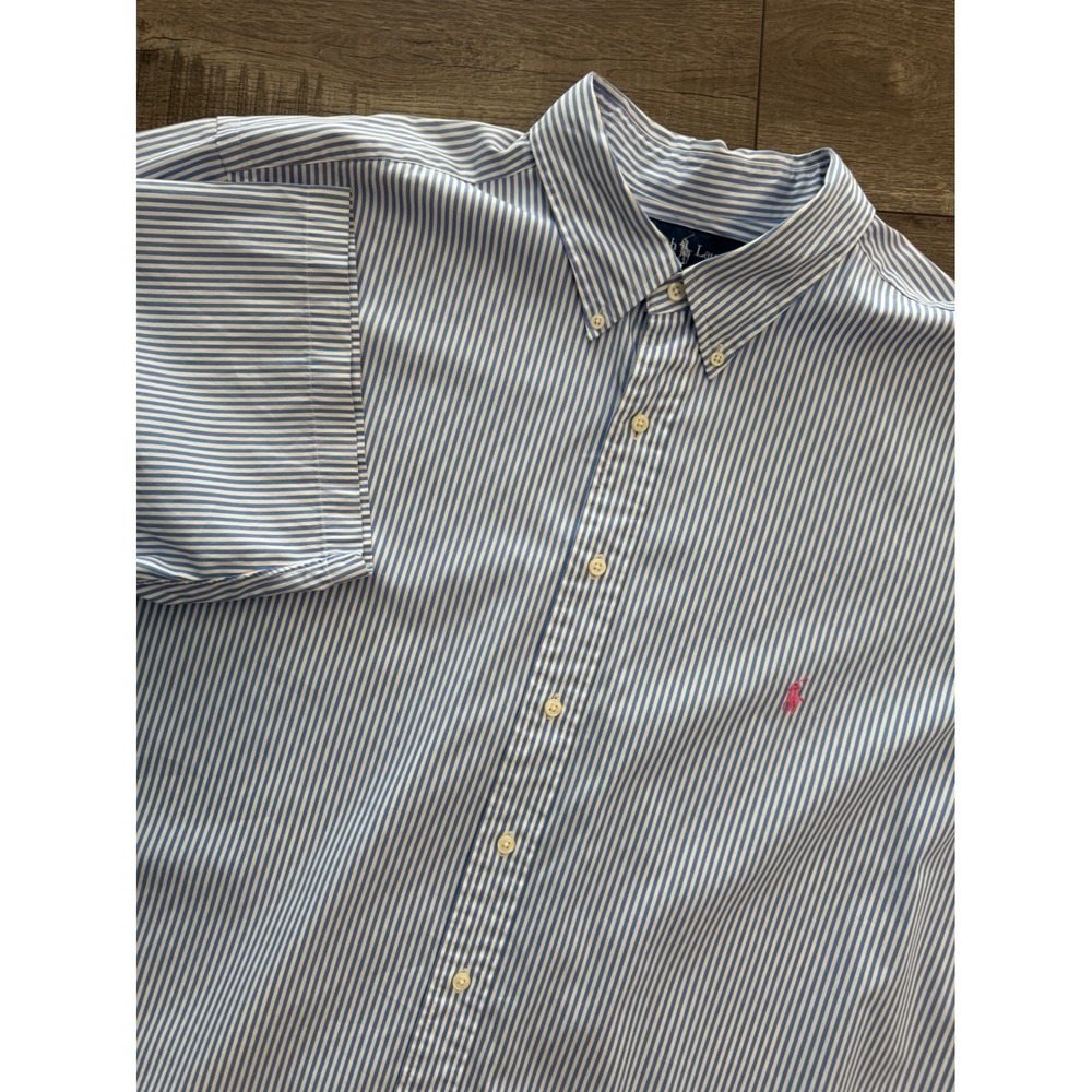 Ralph Lauren‎ Classic Fit Blue White Striped Short Sleeve Button Down Shirt 2XLT